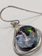 925 Sterling Silver Dichroic Glass Drop Earrings Teardrop Dangle 1.25″