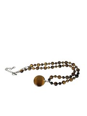 Vintage TIGERS EYE Stone Round Bead Dangle Disk Pendant Necklace Spacer Beads