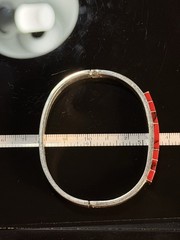 Vtg Red Jasper Inlay Sterling Silver Modernist BOHO Chic Hinged Bangle Bracelet