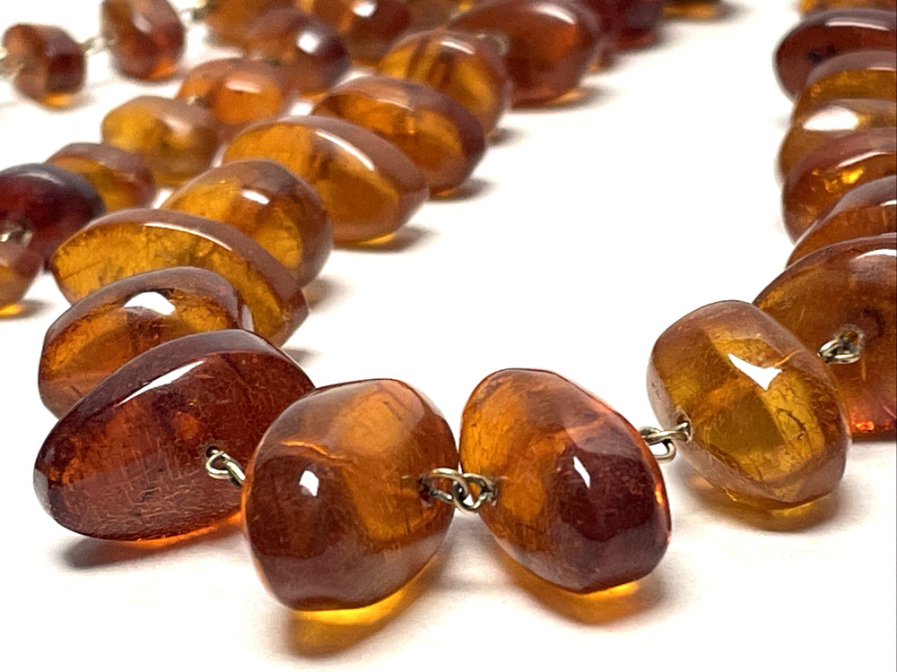 Vintage Baltic Amber Nugget Bead Necklace 26″ Honey Cognac Graduated 43g