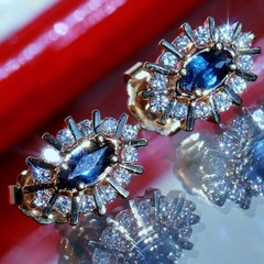 14k yellow gold earrings 0.68ct natural, treated sapphire dia stud 2.35gr N3717