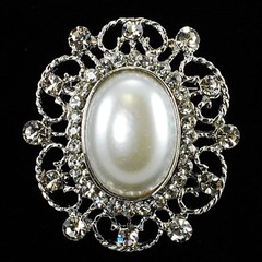 Vintage Centered Faux Pearl & Clear Rhinestone Brooch