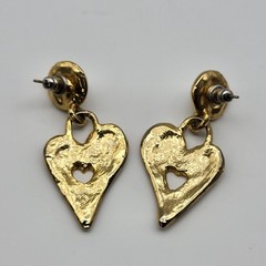 Fab retro matte gold plated heart faux pearl earrings dangle Valentines Love