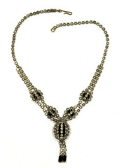 VINTAGE ART DECO CRYSTAL BLACK CLEAR RHINESTONE Y-DROP PENDANT 16″ NECKLACE EUC