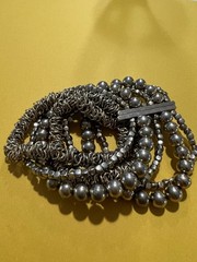 Gold Tone 7 Multi Strand Beaded Stretchable Bracelet
