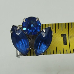 Vintage BLUE CRYSTALS RHINESTONE Spray BROOCH PIN W SCREW BACK EARRINGS