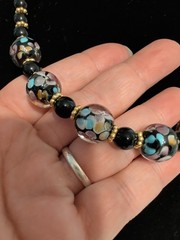 Vintage Necklace Lot Of 3 Venetian Glass Enamel Bezel Set Crystal Floral Layer