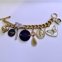 Juicy Couture Charm Bracelet Bird Butterfly Coin Heart Wooden Monogram
