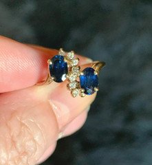 VINTAGE 14K GOLD BLUE SAPPHIRE DIAMOND TOI ET MOI RING ENGAGEMENT ANNIVERSARY