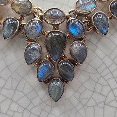 Vintage Sterling Necklace Rainbow Labrodite 16.5 inch / 92.5% Silver