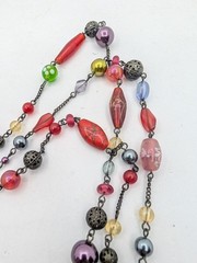 Avon Necklace Filigree metal acrylic braded Glass Lampwork beads layered 17″