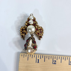 Henry Perichon Baroque Pearl Rhinestone Dangle Brooch Pendant France 1950s-1960s