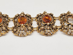 Vintage 1960s Selro Selini Gold Tone Faux Topaz Pearl Bracelet 8” Unmarked