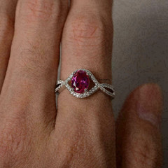 Oval Pink Sapphire Anniversary Her Ring White Gold FN Wedding Engagement Jewelry