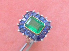 ESTATE ART DECO 2.30 ct EMERALD 4 ctw SAPPHIRE DIAMOND PLATINUM COCKTAIL RING