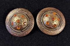 Vintage 1980s Orange Rhinestone Dome Statement Clip On Earrings Runway