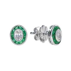 Art Deco Style Lab-Created Diamond Emerald Wedding Earring 14K White Gold FN