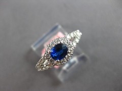 ESTATE .99CT DIAMOND & AAA SAPPHIRE 14KT WHITE GOLD 3D CLASSIC HALO LOVE RING