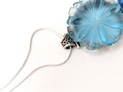 Vintage Carved Blue Topaz Flower Sterling Silver 925 Large Pendant Necklace