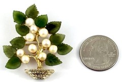 AUTHENTIC SWOBODA FLOWER BASKET JADE PEARL BROOCH PIN