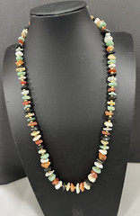 Vintage Natural Stone Chips Necklace Barrel Closure 22” Beaded Graduating Chips