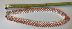Vintage Woven Ombre Coral Bead Choker Necklace 14K Gold Filled Clasp 16″ 36g