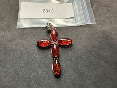 7.73g Vintage Sterling Silver 925 Orange Cross Pendant Marquise Shape M