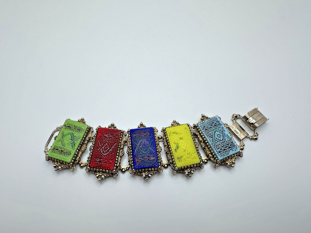 Antique Colored Tile Chain Boho Bracelet 6.5” X 4.5cm JB21