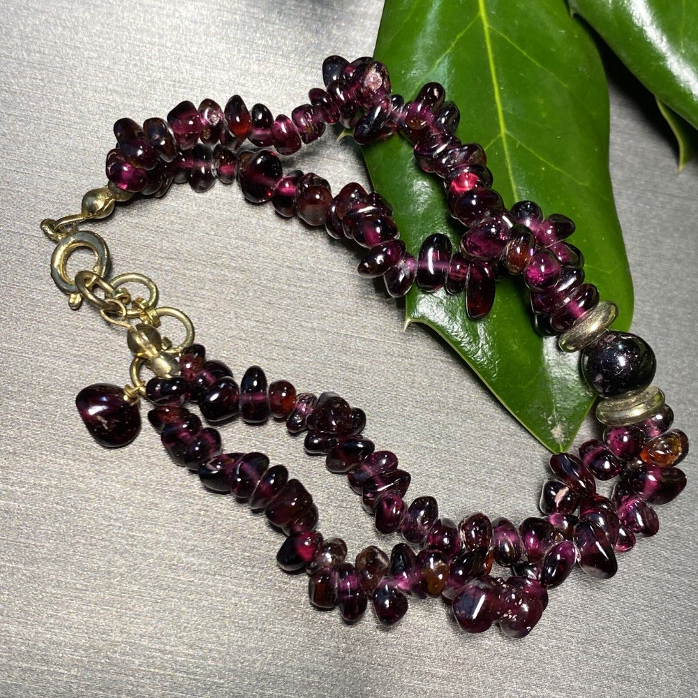 Vintage Bracelet Estate Fine Jewelry Red Almandine Garnet Pre-Owned Bead 6.5″