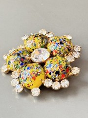 Vintage Verified JULIANA Millefiori Brooch & Earring Set, Yellow Harlequin Multi