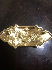 Vintage Jackie Collins Gold Tone Black Enamel Brooch Pin
