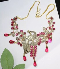5.50ct Rose Cut Diamond 925 Sterling Silver Ruby Victorian Look Necklace Set