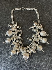 Vintage Silver-Tone Beaded Charm Necklace with Dangling Ornaments – 17”
