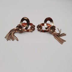 Vintage 1950s Gold Tone Tassel Clip Earrings with Flowers, 2.5 Inches