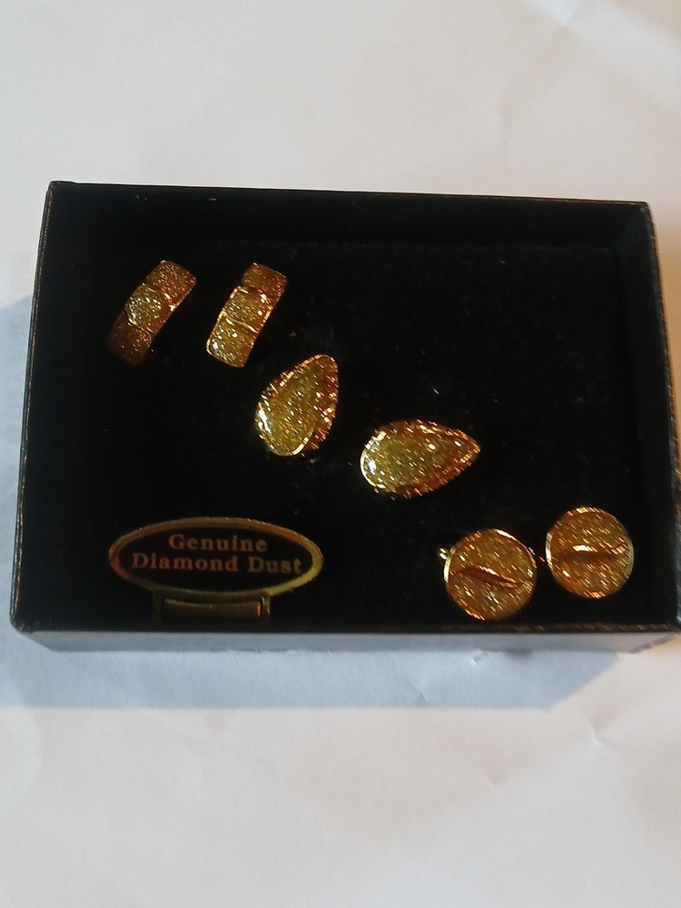 Vintage Diamond Dust Clip On 3 Gold Tone Sets