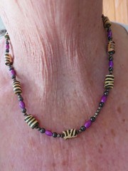 Vintage Cool Zebra Bead w/Purple Tribal Casual Necklace