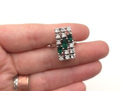 Vintage Sterling Silver UNCAS Art Deco Green Rhinestone Rectangle Cocktail Ring