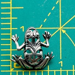 Frog Lapel Pin Scroll Intricate Design Signed Jezlaine Sterling Silver 925