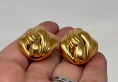 Vtg GIVENCHY Paris NY Signed CLIP On EARRINGS Gold Tone Chunky Statement 80’s