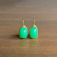 Vintage Natural Light Green Jade Unique Cut Dangle Earring Sterling Silver 925