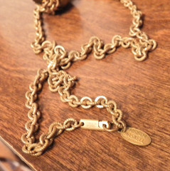 Vintage Miriam Haskell Necklace Gold Tone Chain with Tiger Eye Pendent 24″ Long