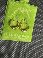 Vintage Solid 14kt Gold Earwire Gold Filled Hoop Earrings 0.66g NOS