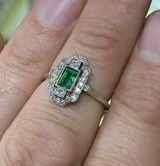 Art Deco Style 1.5Ct Emerald & Lab Created Diamond 925 Silver Engagement Ring
