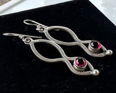 Red Gemstone Dangle Earrings Openwork Design 925 Sterling Silver #20