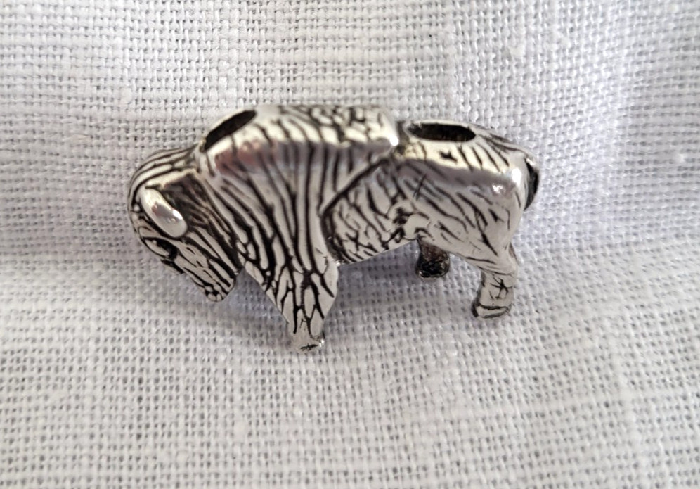 Vintage Sterling Silver Native American Buffalo Bison Pendant RARE
