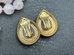 Vintage 80s Rose Quartz Hand Bead Necklace Gold Tone Teardrop Clip Earrings Set