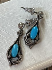 Vintage Sterling Silver Turquoise Dangle Earrings William Wheeler Native Style