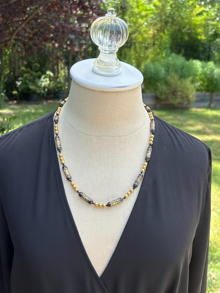 Stunning Vintage Chinese Cloisonne Tube Bead Necklace-Mint Condition