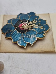 Vintage Cloisonne Brooch Lot Of 2, 1 Flower, 1 Butterfly. Unmarked