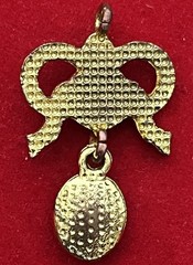 Gold-toned Pendant, Bow Design with Clear Crystals, Faux Pearl & Blue Gemstone.